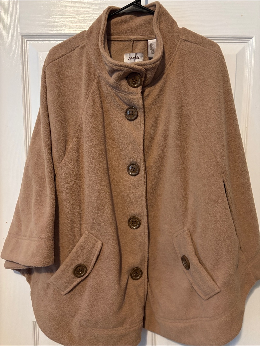 Tan Fleece Button-Front Cape